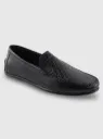 Lacoste Concours driving loafer in black leather with a crocodile-effect texture.  